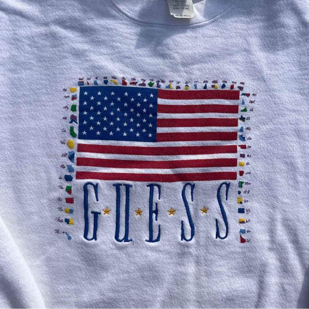 Vintage Red White and Blue Americana Guess Jeans Crewneck Sweatshirt One Size - Picture 2 of 7